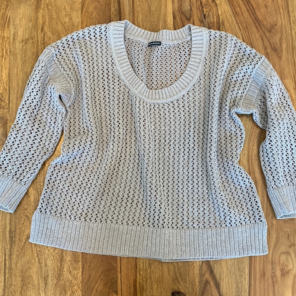 Club Monaco Light Gray Openwork Scoop Neck Pullover